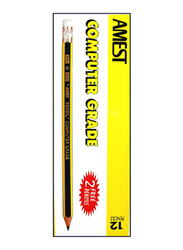 Amest 12-Piece HB Pencil with Eraser Tip Set, Yellow/Black