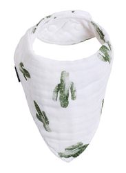 Bebe Au Lait Oh So Soft Saguaro Bamboo Blend Bebe Muslin Baby Bandana Bib, BBBBSG, White/Green
