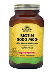 Sunshine Nutrition Biotin High Strength Formula Dietary Supplement, 5000mcg, 100 Vegetable Tablets
