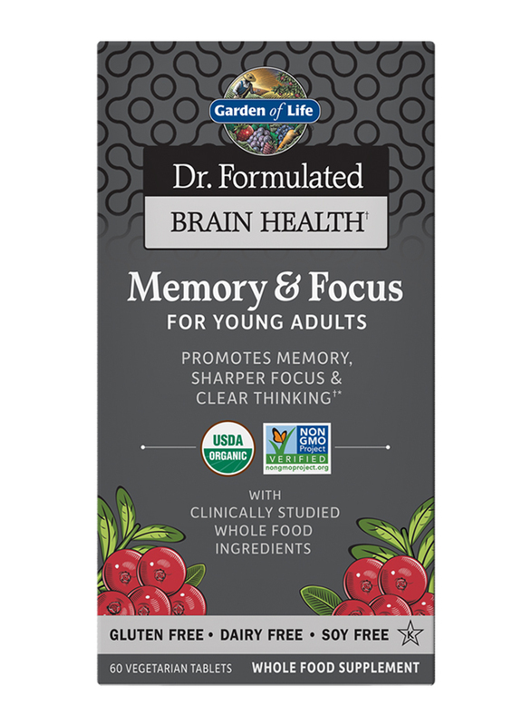 Garden of Life Dr. Formulated Memory & Focus for Young Adults Pomegranate, 60 Vegetarian Tablets