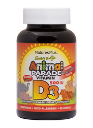 Natures Plus Animal Parade Vitamin D3 Children's Chewable Dietary Supplement, Black Cherry Flavor, 500iu, 90 Tablets