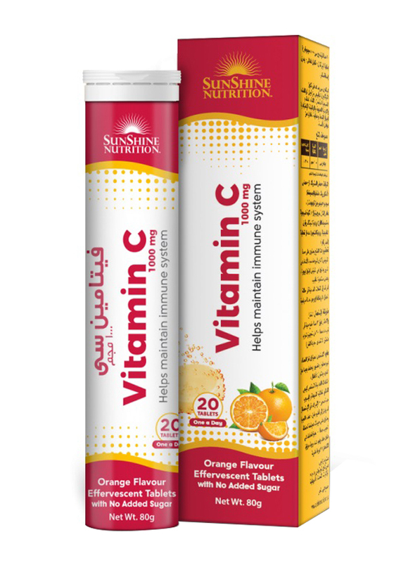 Sunshine Nutrition Vitamin C Orange Flavor Effervescent Supplement, 1000mg, 20 Tablets