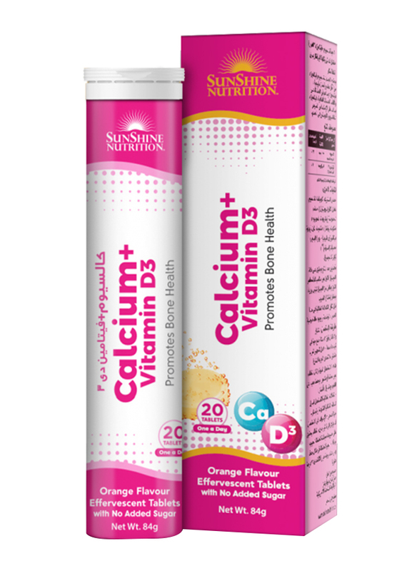 Sunshine Nutrition Calcium + Vitamin D3 Effervescent Supplement, 20 Tablets