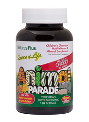 Natures Plus Animal Parade Children's Chewable Multi-Vitamin & Mineral Supplement, Cherry Flavor, 180 Tablets