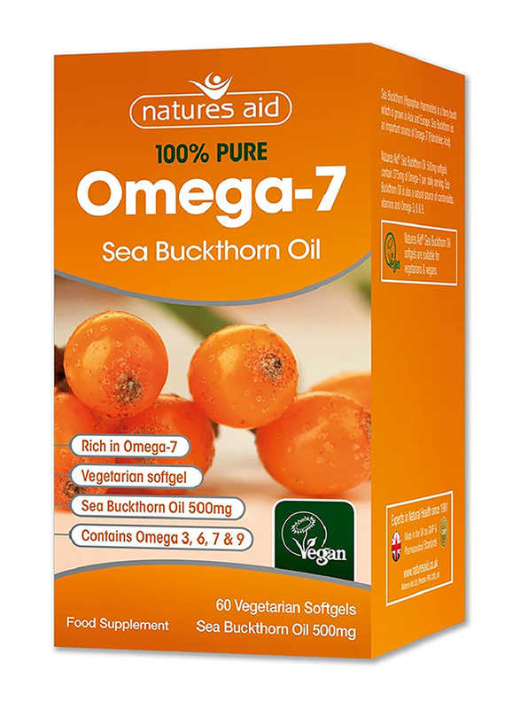 Natures Aid Omega-7 Sea Buckthorn Oil Food Supplement, 500mg, 60 Softgels