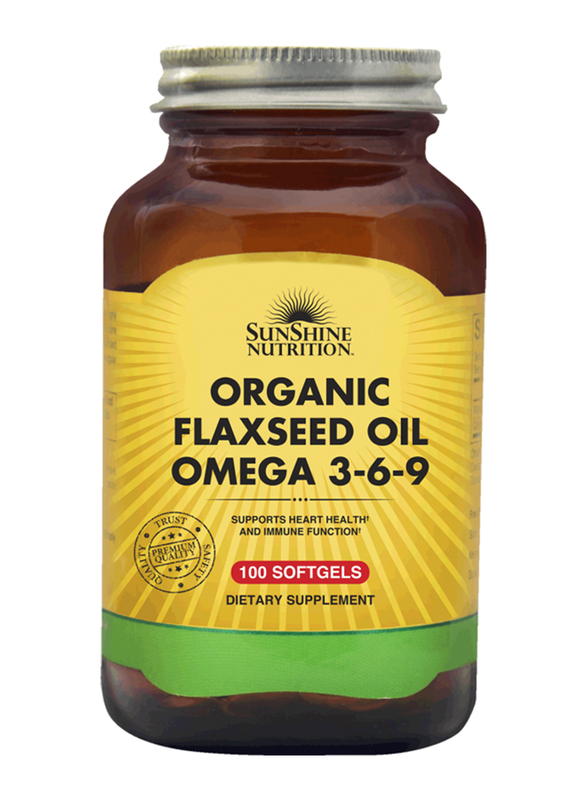Sunshine Nutrition Organic Flaxseed Oil Omega 3-6-9 Dietary Supplement, 100 Softgels