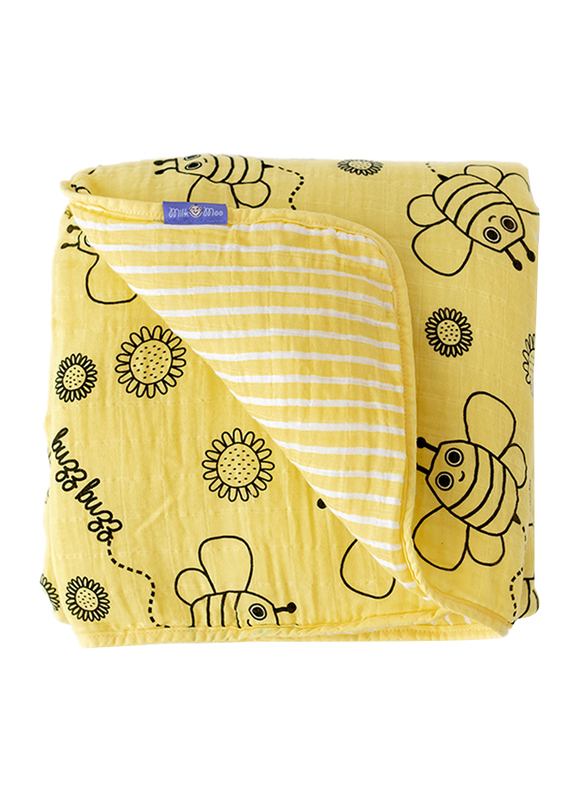 Milk & Moo Buzzy Bee Muslin Fiber Filled Baby Blanket, Yellow/Black/White