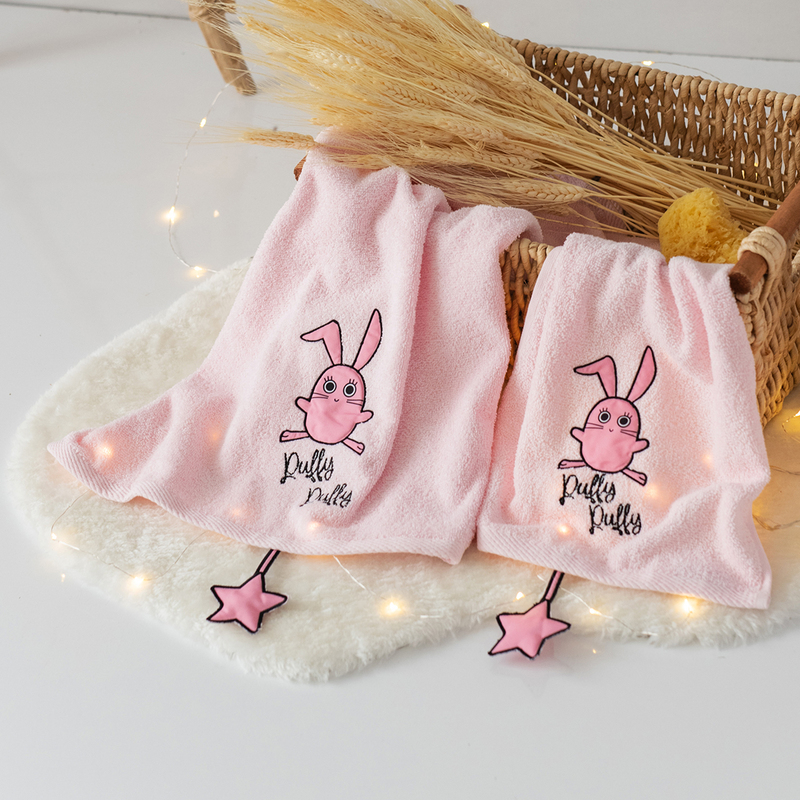 Milk & Moo 2-Pieces Chancin Baby Towels Set, Pink/Black