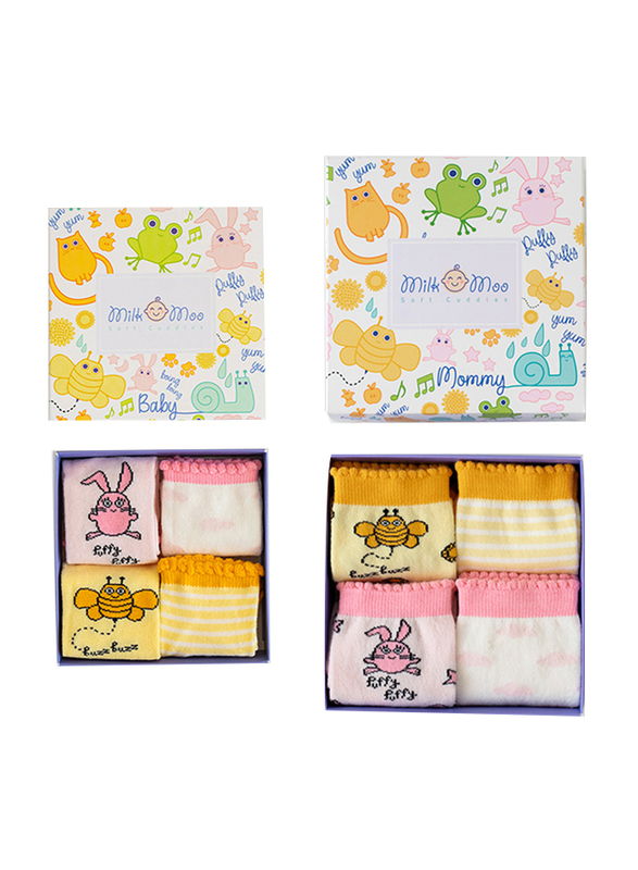 Milk & Moo Buzzy Bee and Chancing 4 Pair Mother Socks and Baby Socks, 8 Pieces, Multicolour