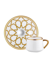 Koleksiyon 12-Piece Sufi Star Mat Turkish Coffee Cup and Saucer Set, White/Gold