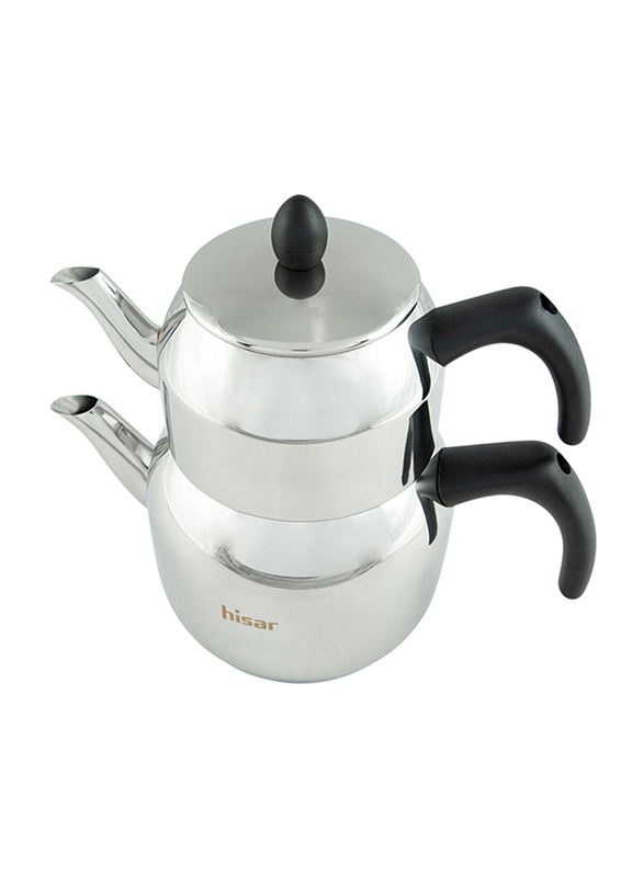 Hisar 1.2-2.25L Bahama 18/10 Stainless Steel Double Stovetop Tea Pot Set, Black/Silver