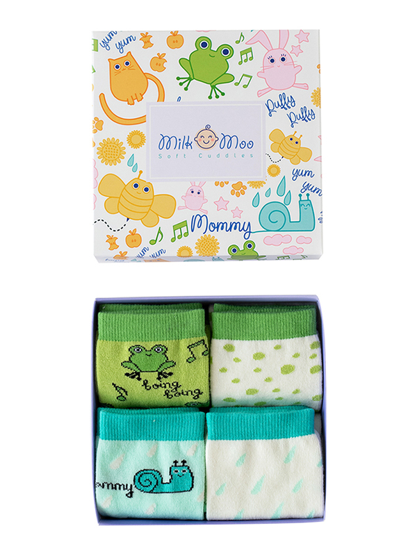 Milk & Moo Cacha Frog and Baby Sangaloz Snail 4 In 1 Baby Socks, 0-12 Months, Multicolour