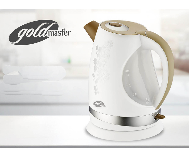 Goldmaster 1.7L Daisy Kettle, 2200W, GKT-7313, White/Gold