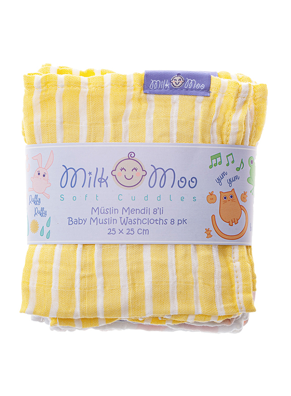 Milk & Moo 8-Pieces Muslin Large Burp Cloths Set, Orange/Pink