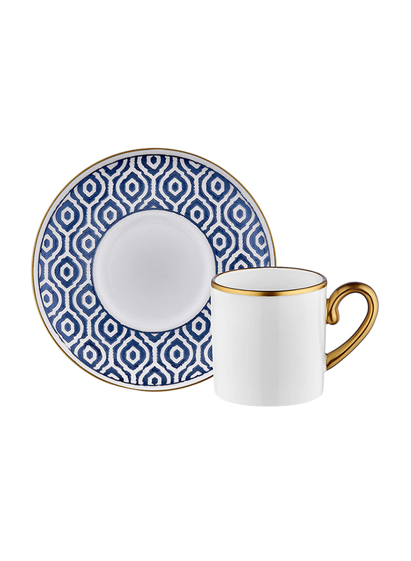 Koleksiyon 12-Piece Eva Turkish Marakesh Antrasit Coffee Cup and Saucer Set, White/Blue/Gold