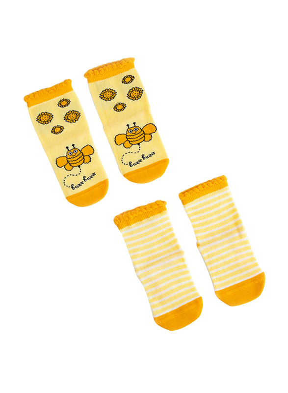 Milk & Moo Yellow Buzzy Bee and Pink Rabbit Chancing 4 In 1 Baby Socks, 0-12 Months, Multicolour