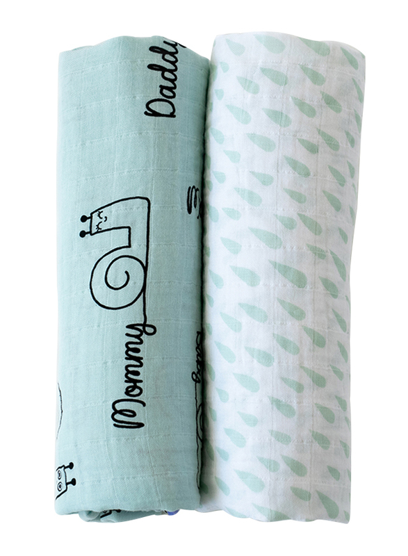 Milk & Moo 2-Piece Sangaloz Muslin Swaddle Baby Blankets, Blue/Black/White