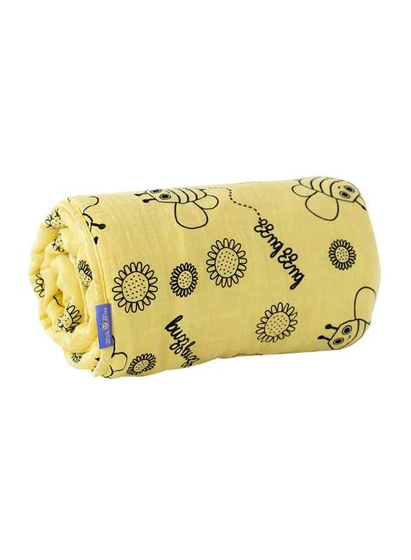 Milk & Moo Buzzy Bee Muslin Fiber Filled Baby Blanket, Yellow/Black/White