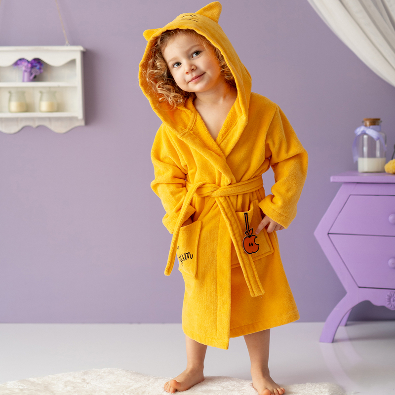 Milk & Moo Tombish Cat Velvet Hooded Robe for Kids, Orange