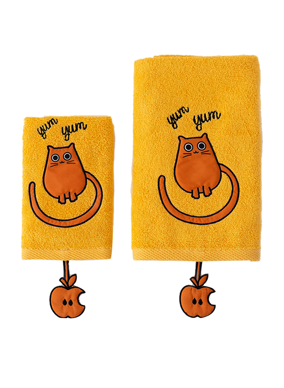 Milk & Moo 2-Pieces Tombish Cat Baby Towels Set, Orange/Brown