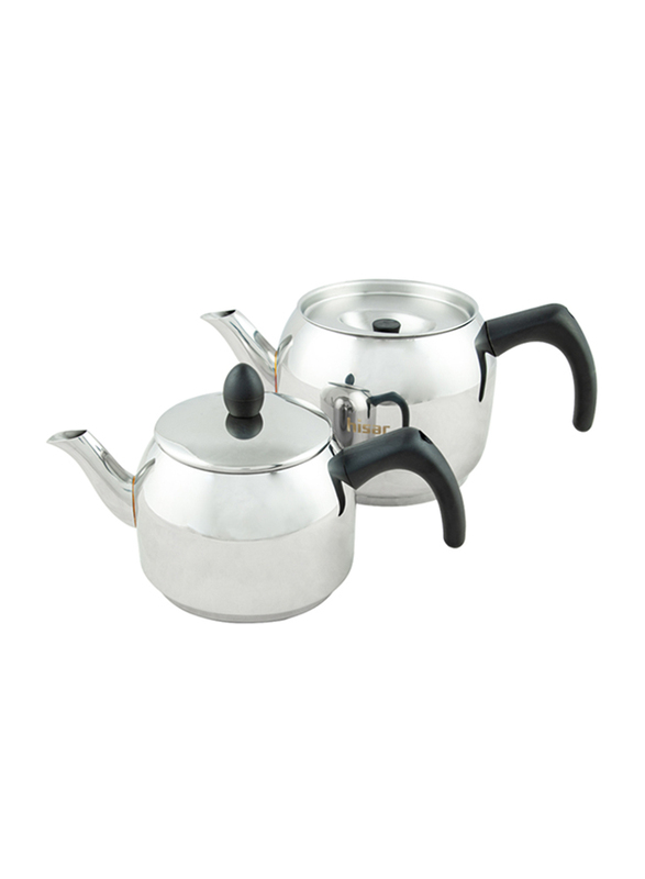 Hisar 1.2-2.25L Bahama 18/10 Stainless Steel Double Stovetop Tea Pot Set, Black/Silver