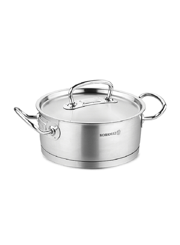 Korkmaz 16cm Proline Satin Stainless Steel Round Shorter Sauce Pan, A1168, Silver