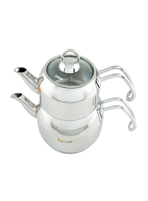 Hisar 0.7-1.3L Mercury 18/10 Stainless Steel Stovetop Tea Pot with Glass Lid Set, Silver
