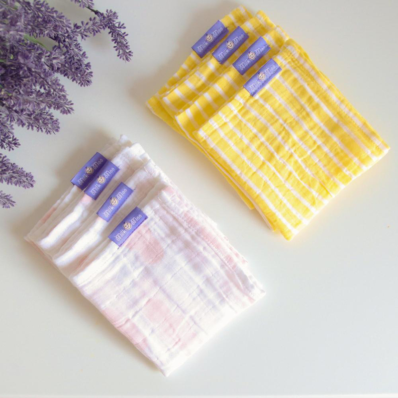 Milk & Moo 8-Pieces Muslin Large Burp Cloths Set, Orange/Pink