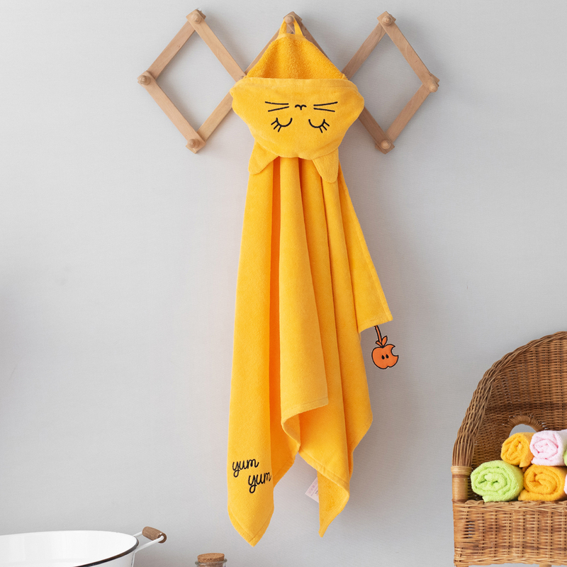 Milk & Moo Tombish Cat Velvet Hooded Towel for Babies, Orange