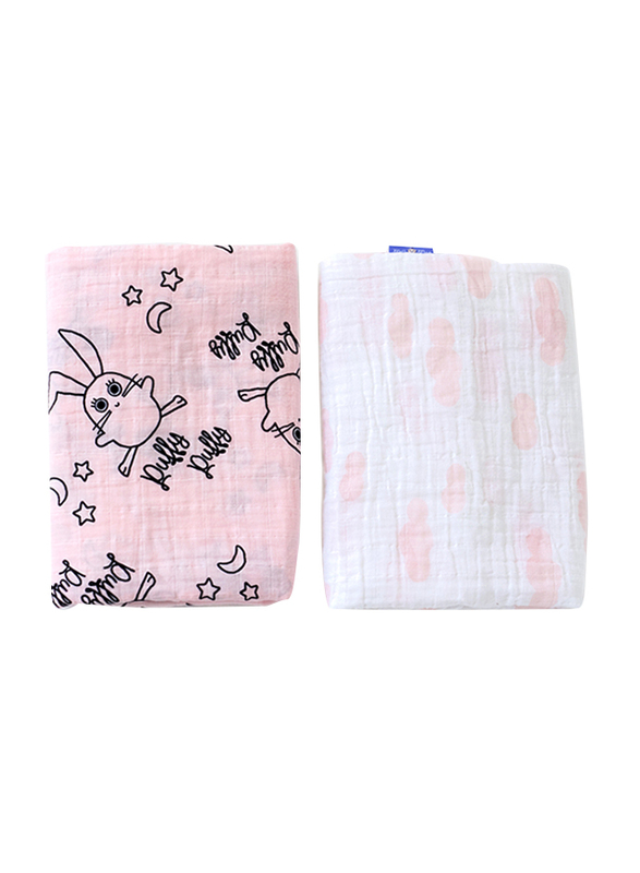 Milk & Moo 2-Piece Chancin Muslin Swaddle Baby Blankets, Pink/Black/White
