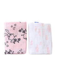 Milk & Moo 2-Piece Chancin Muslin Swaddle Baby Blankets, Pink/Black/White