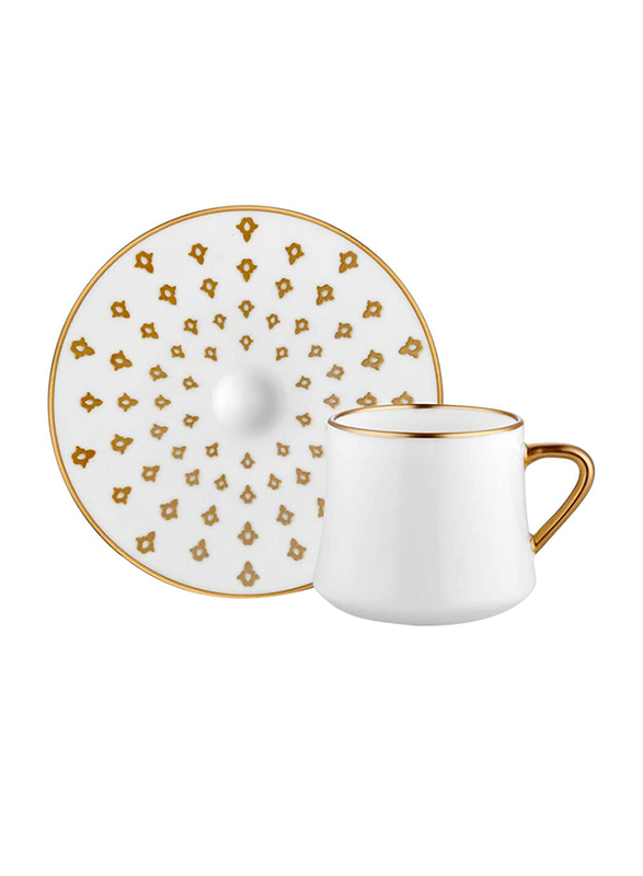 Koleksiyon 12-Piece Sufi Tea Cup and Saucer Set, Gold/White