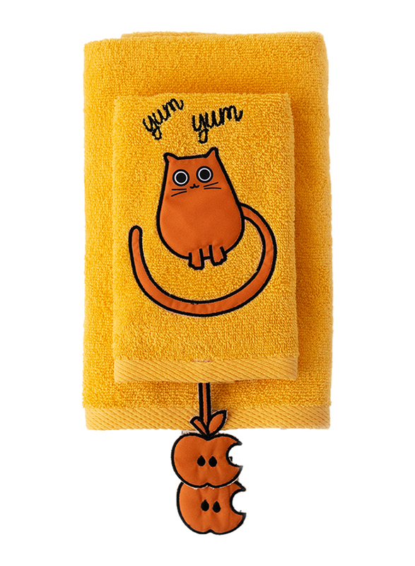 Milk & Moo 2-Pieces Tombish Cat Baby Towels Set, Orange/Brown
