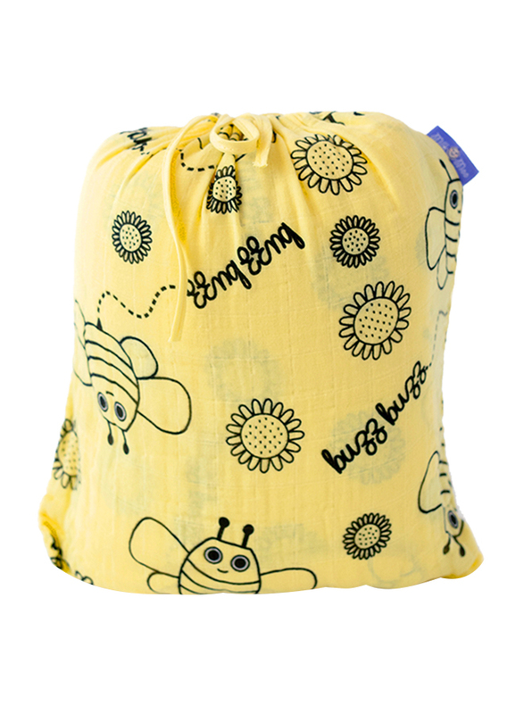 Milk & Moo Buzzy Bee Muslin Fiber Filled Baby Blanket, Yellow/Black/White