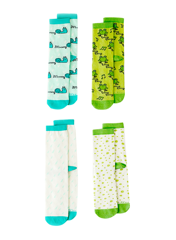Milk & Moo Chacha Frog and Sangaloz 4 Pair Mother Socks and Baby Socks, 8 Pieces, Multicolour