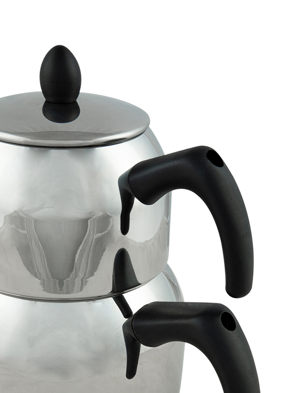 Hisar 1.2-2.25L Bahama 18/10 Stainless Steel Double Stovetop Tea Pot Set, Black/Silver