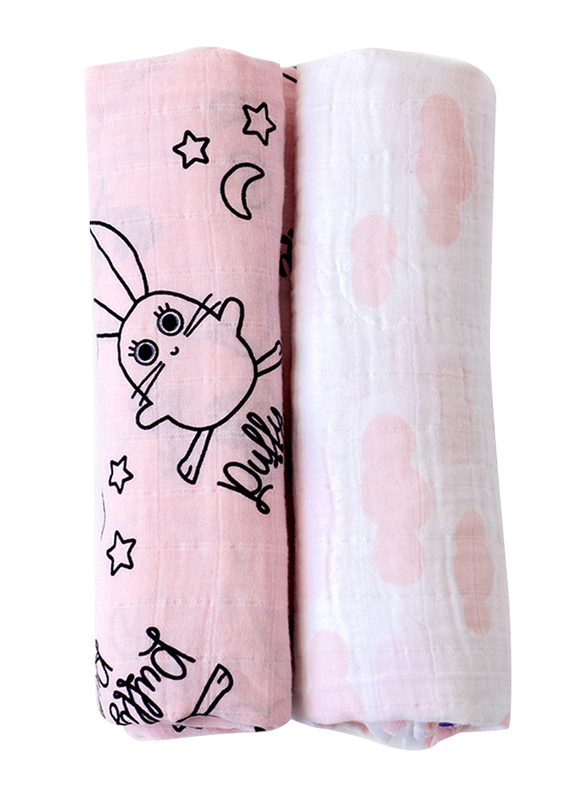 Milk & Moo 2-Piece Chancin Muslin Swaddle Baby Blankets, Pink/Black/White