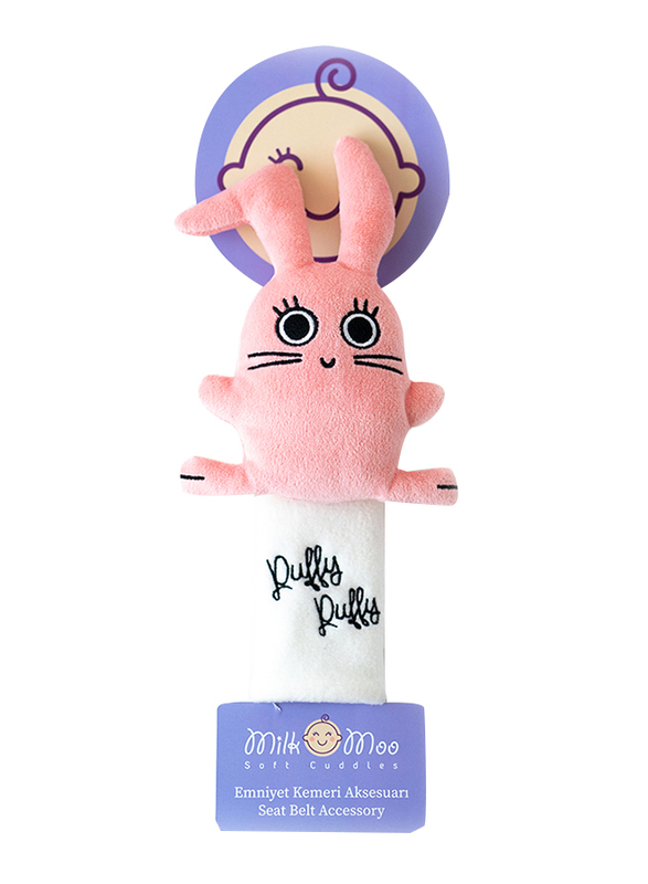 Milk & Moo Pink Rabbit Chancing Seatbelt Covers for Kids, Multicolour