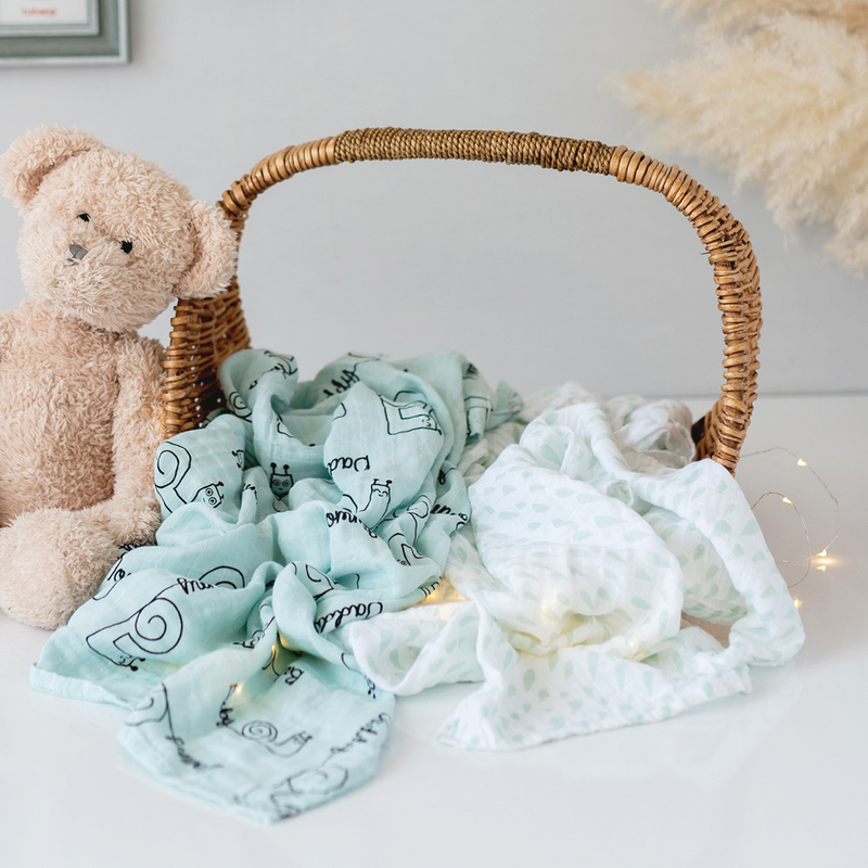 Milk & Moo 2-Piece Sangaloz Muslin Swaddle Baby Blankets, Blue/Black/White