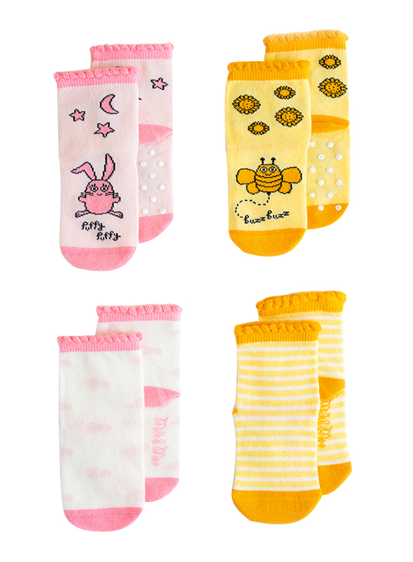 Milk & Moo Buzzy Bee and Chancing 4 Pair Mother Socks and Baby Socks, 8 Pieces, Multicolour