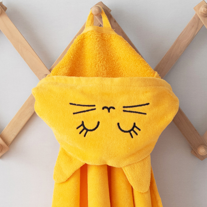 Milk & Moo Tombish Cat Velvet Hooded Towel for Babies, Orange