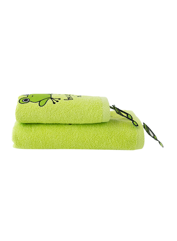 Milk & Moo 2-Pieces Cacha Frog Baby Towels Set, Green/Black