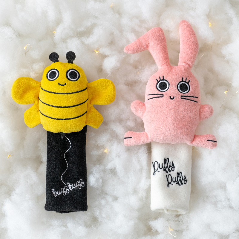 Milk & Moo Pink Rabbit Chancing Seatbelt Covers for Kids, Multicolour