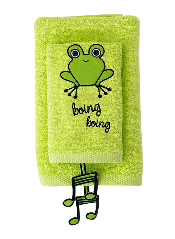 Milk & Moo 2-Pieces Cacha Frog Baby Towels Set, Green/Black