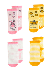 Milk & Moo Yellow Buzzy Bee and Pink Rabbit Chancing 4 In 1 Baby Socks, 0-12 Months, Multicolour