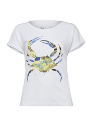 BiggDesign Anemoss Crab Short Sleeve T-Shirt for Women, Large, White/Green/Blue