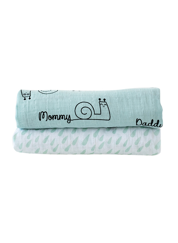 Milk & Moo 2-Piece Sangaloz Muslin Swaddle Baby Blankets, Blue/Black/White