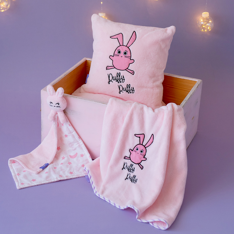 Milk & Moo 3-Piece Chancing Baby Receiving Blanket with Baby Pillow and Baby Security Lovey, Pink