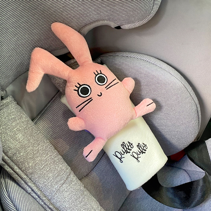 Milk & Moo Pink Rabbit Chancing Seatbelt Covers for Kids, Multicolour