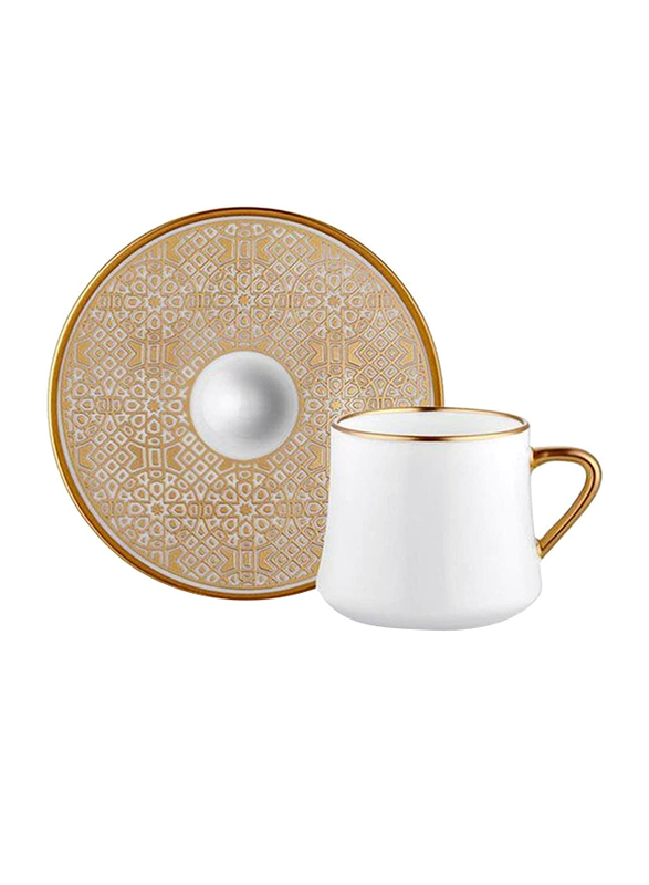 Koleksiyon 12-Piece Sufi Turkish Coffee Cup and Saucer Set, White/Gold